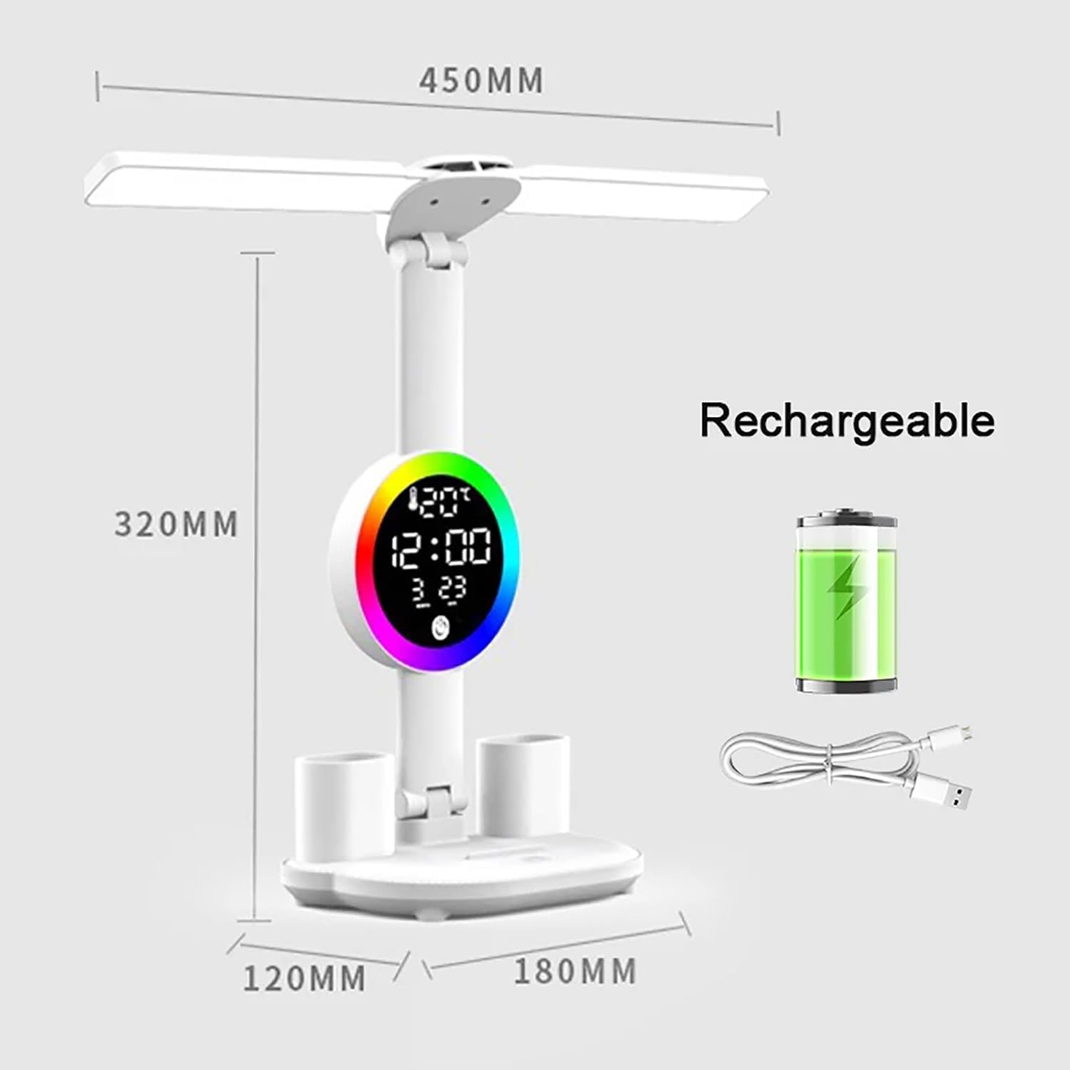 Rechargeable Table Lamp Study Desk Lamp Reading Light Night Light with Fan Clock Dispaly Reading Desk Light A Plug in model
Rechargeable Table Lamp Study Desk Lamp Reading Light Night Light with Fan Clock Dispaly Reading Desk Light A Plug in model