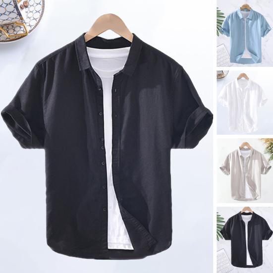 Мужская летняя рубашка с лацканами и пуговицами, однотонная однобортная свободная повседневная одежда, повседневная тонкая мужская летняя верхняя мужская одежда
Мужская летняя рубашка с лацканами и пуговицами, однотонная однобортная свободная повседневная одежда, повседневная тонкая мужская летняя верхняя мужская одежда