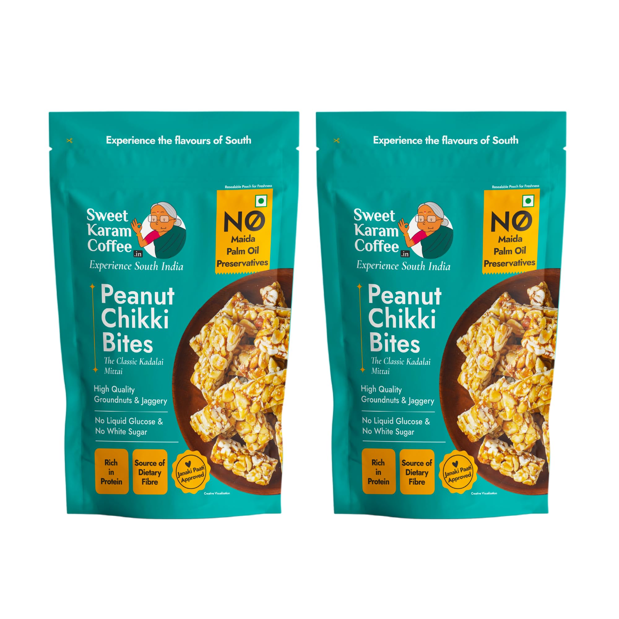 Sweet Karam Coffee Peanut Chikki Bites - Pack of 2 (150g Each) | No Palm Oil or Preservatives | Jaggery Sweetened | White Sugar Free | High Prote
Sweet Karam Coffee Peanut Chikki Bites - Pack of 2 (150g Each) | No Palm Oil or Preservatives | Jaggery Sweetened | White Sugar Free | High Prote