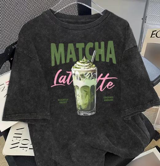 Short Sleeved Retro Washed Tshirt with Green Tea Latte Print Fashion Trend Minimalist Tshirts S
Short Sleeved Retro Washed Tshirt with Green Tea Latte Print Fashion Trend Minimalist Tshirts S