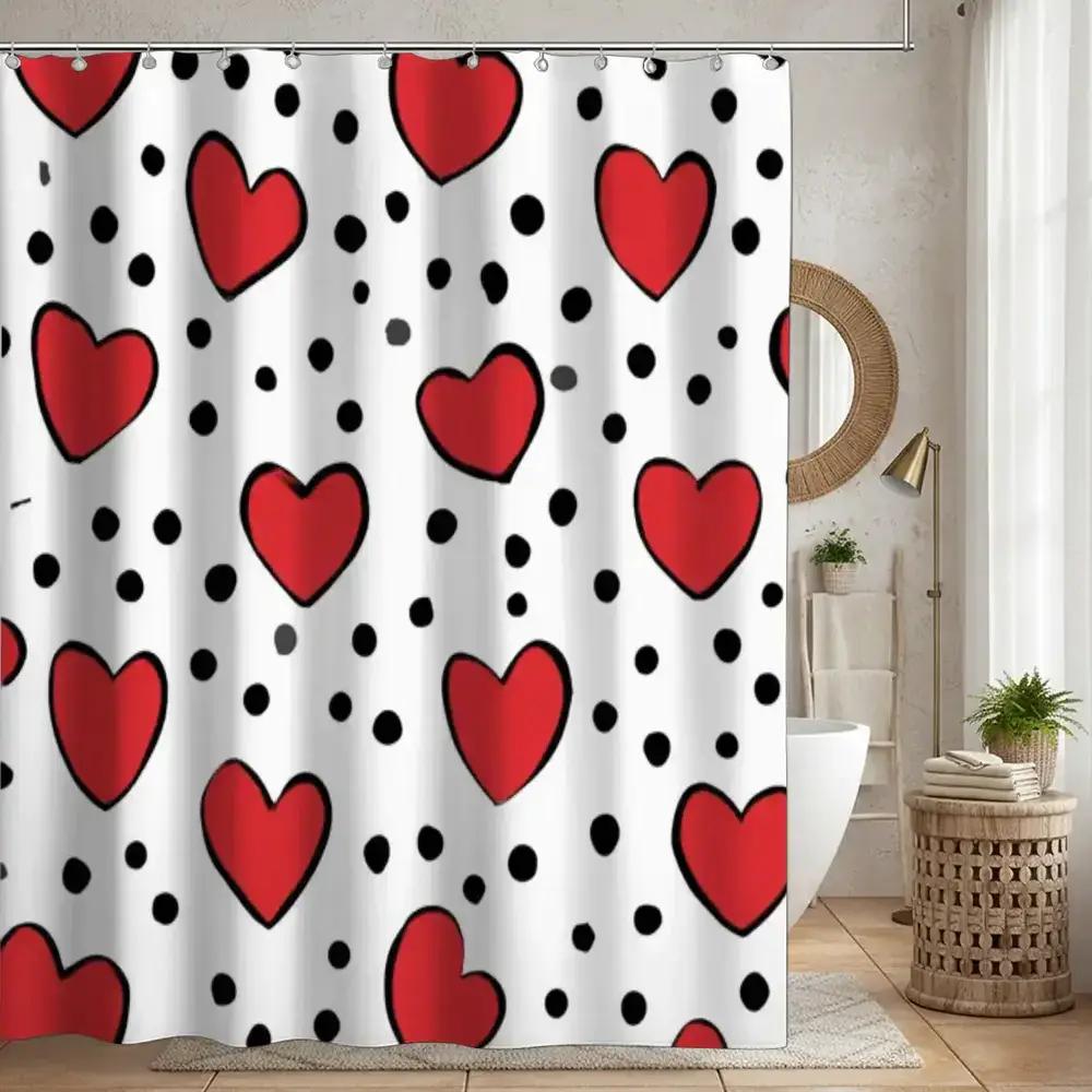 Red Heart-Patterned Polka Dot Shower Curtain, Polyester Fabric, Machine Washable, With Hooks, Suitable For Bathroom Dcor. W60H190(CM)-1 Pcs
Red Heart-Patterned Polka Dot Shower Curtain, Polyester Fabric, Machine Washable, With Hooks, Suitable For Bathroom Dcor. W60H190(CM)-1 Pcs