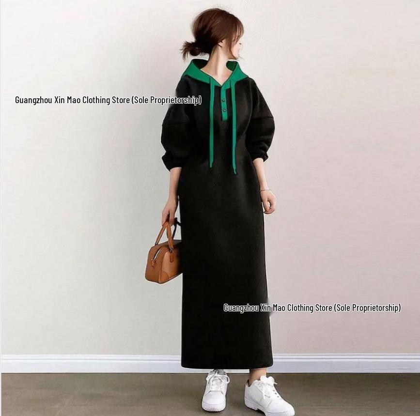 Japanese Style Color Block Hoodie Dress - Autumn/Winter Casual Versatile Wear Large чорний
Japanese Style Color Block Hoodie Dress - Autumn/Winter Casual Versatile Wear Large чорний