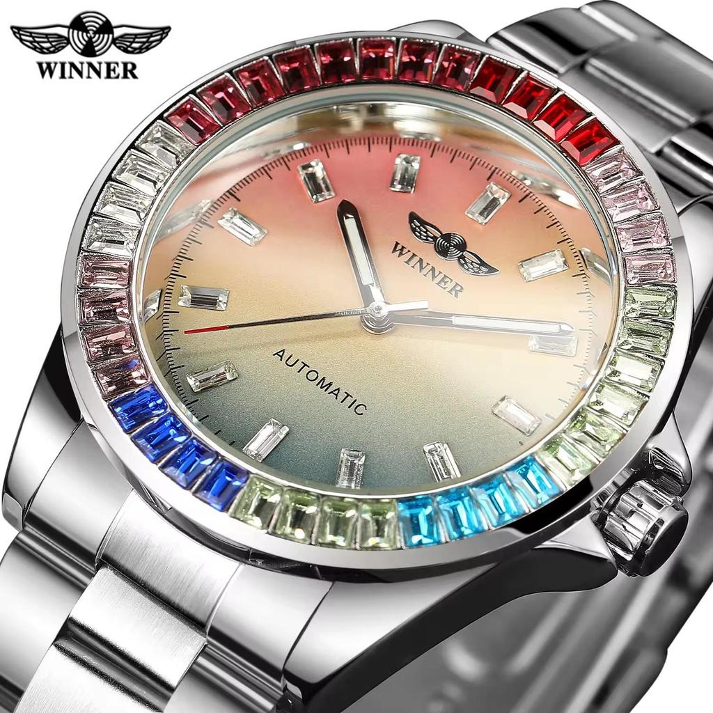 WINNER Чоловічі механічні годинники Наручний годинник із автоматичним ручним заводом Модний кольоровий діамантовий циферблат із нержавіючої сталі, водонепроникний годинник зі світловим дизайном білий
WINNER Чоловічі механічні годинники Наручний годинник із автоматичним ручним заводом Модний кольоровий діамантовий циферблат із нержавіючої сталі, водонепроникний годинник зі світловим дизайном білий