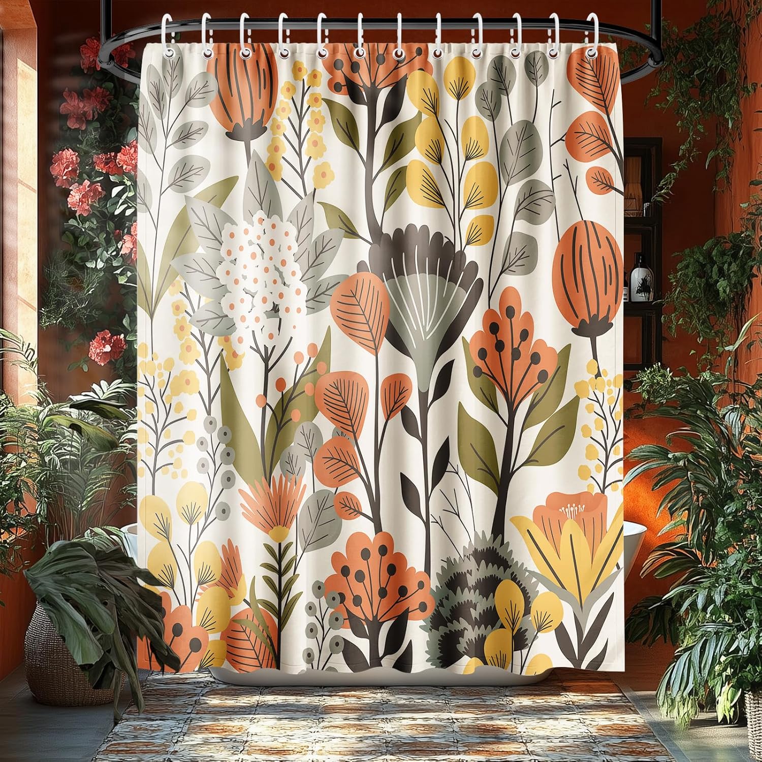 Boho Floral Shower Curtain With 12 Hooks, Botanical Black And Gold Print Waterproof Polyester Fabric, Elegant Nature Bathroom W60H190(CM)-1 Pcs
Boho Floral Shower Curtain With 12 Hooks, Botanical Black And Gold Print Waterproof Polyester Fabric, Elegant Nature Bathroom W60H190(CM)-1 Pcs
