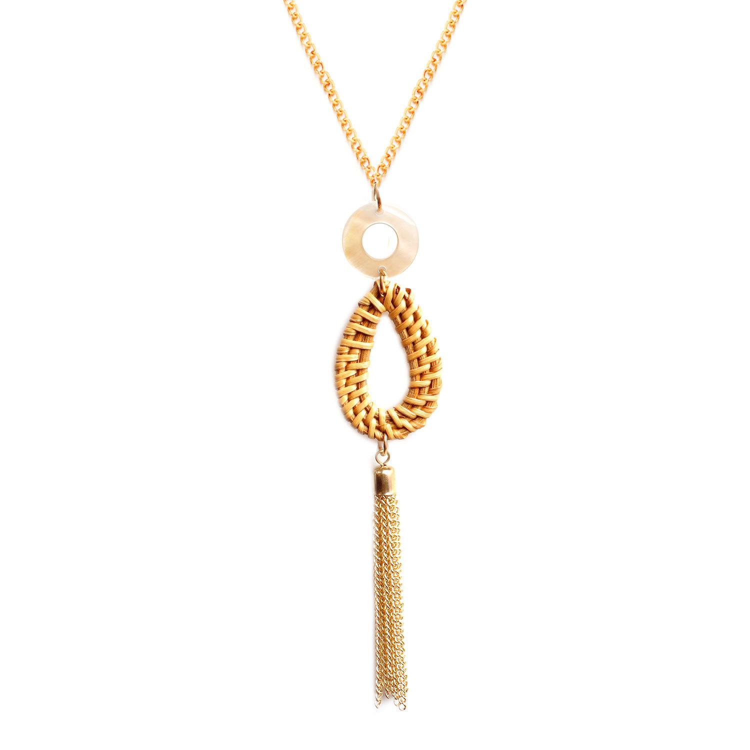 Woven Wicker Pendant Necklace, Shell Fringed Necklace Sweater Chain
Woven Wicker Pendant Necklace, Shell Fringed Necklace Sweater Chain