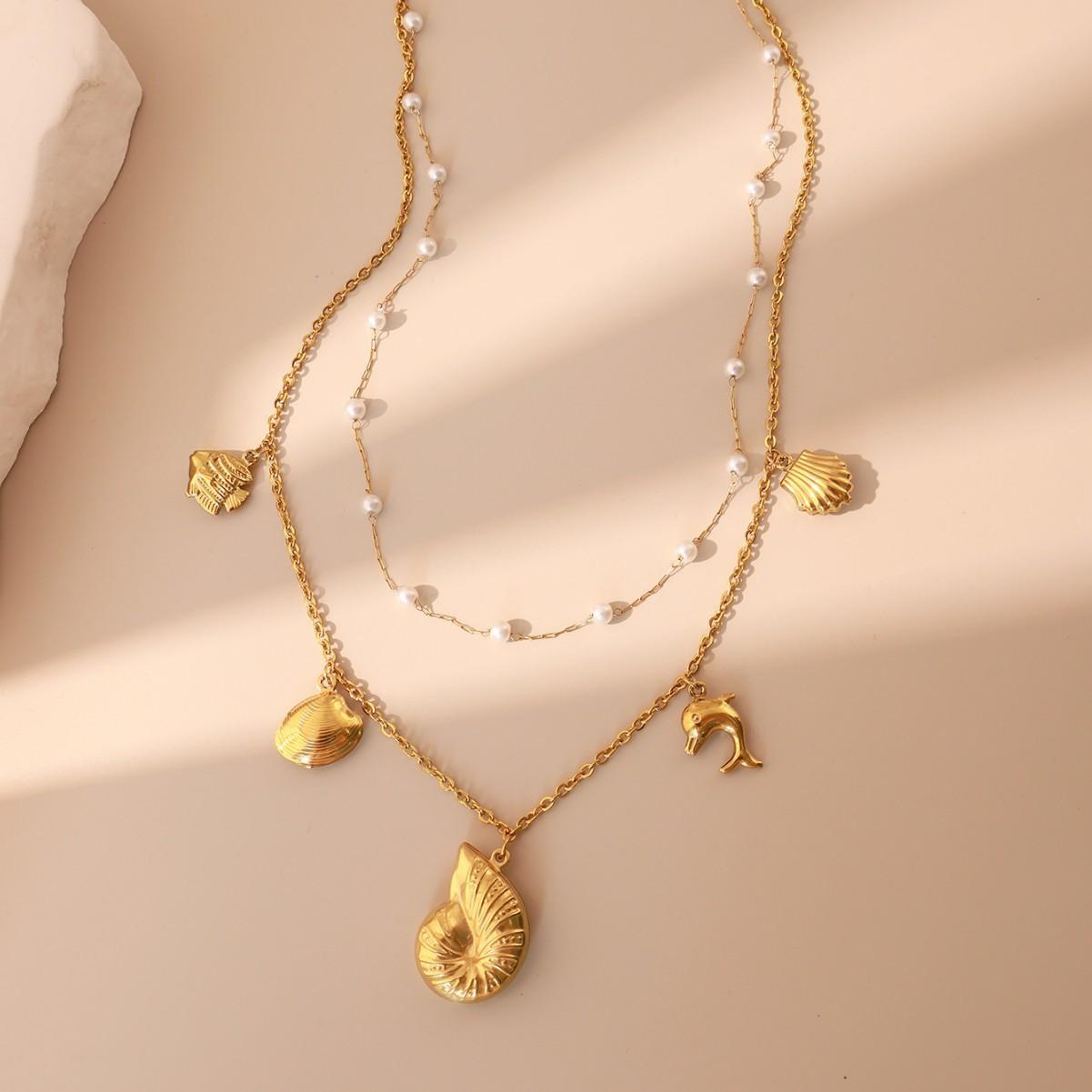 Stainless Steel Necklace Personalized Fashion Marine Series Dolphin Conch Shell Double Layer Stacked Gold Jewelry
Stainless Steel Necklace Personalized Fashion Marine Series Dolphin Conch Shell Double Layer Stacked Gold Jewelry