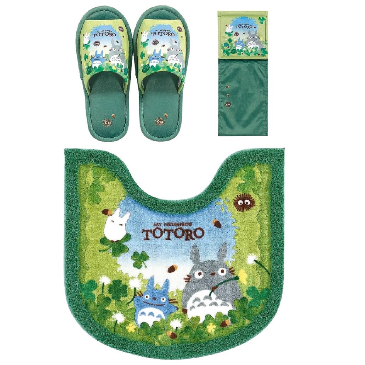 My Neighbor Totoro 3-Piece Toilet Mat Set (Green) with Slippers and Paper Holder Cover (Ghibli Senko Totoro Blue Sky Acorn Design)
My Neighbor Totoro 3-Piece Toilet Mat Set (Green) with Slippers and Paper Holder Cover (Ghibli Senko Totoro Blue Sky Acorn Design)