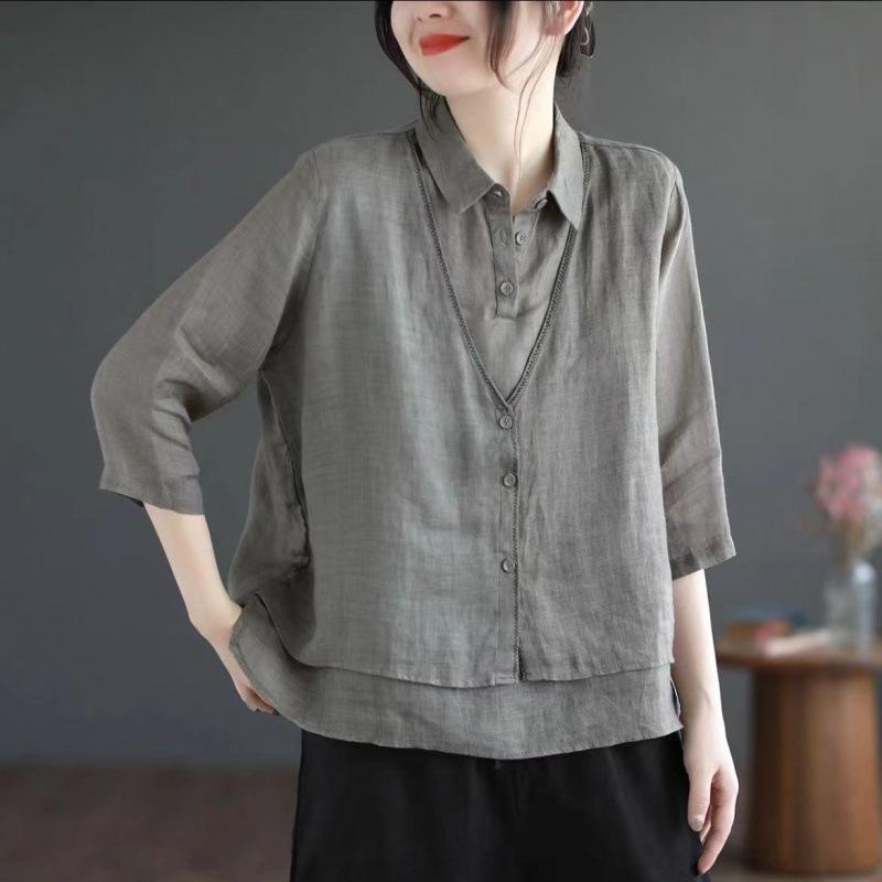 Летний хлопок пенька художественный свободный поддельный два однотонных цвета рубашки топ для женщин L серый
Летний хлопок пенька художественный свободный поддельный два однотонных цвета рубашки топ для женщин L серый