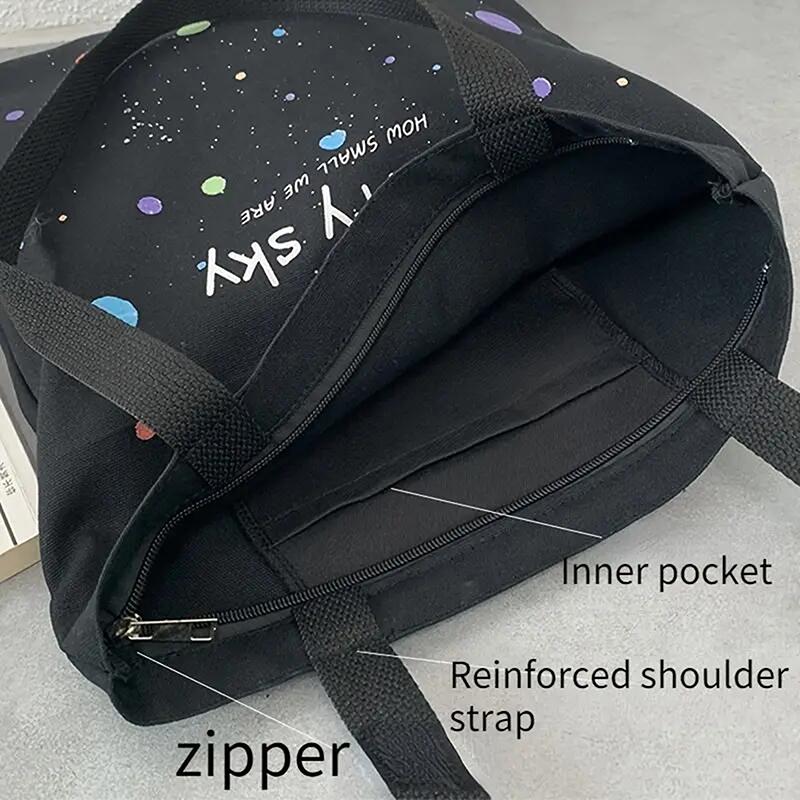Starry Sky Pattern Canvas Bag Zipper Tote Bag Trendy Shoulder Bag For School & Shopping чёрный
Starry Sky Pattern Canvas Bag Zipper Tote Bag Trendy Shoulder Bag For School & Shopping чёрный