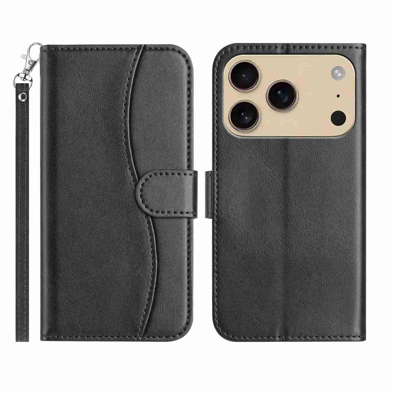 Stand Case for iPhone 17 Pro Max PU Leather Wallet Phone Cover S Shape Stitching Design with Strap Black
Stand Case for iPhone 17 Pro Max PU Leather Wallet Phone Cover S Shape Stitching Design with Strap Black