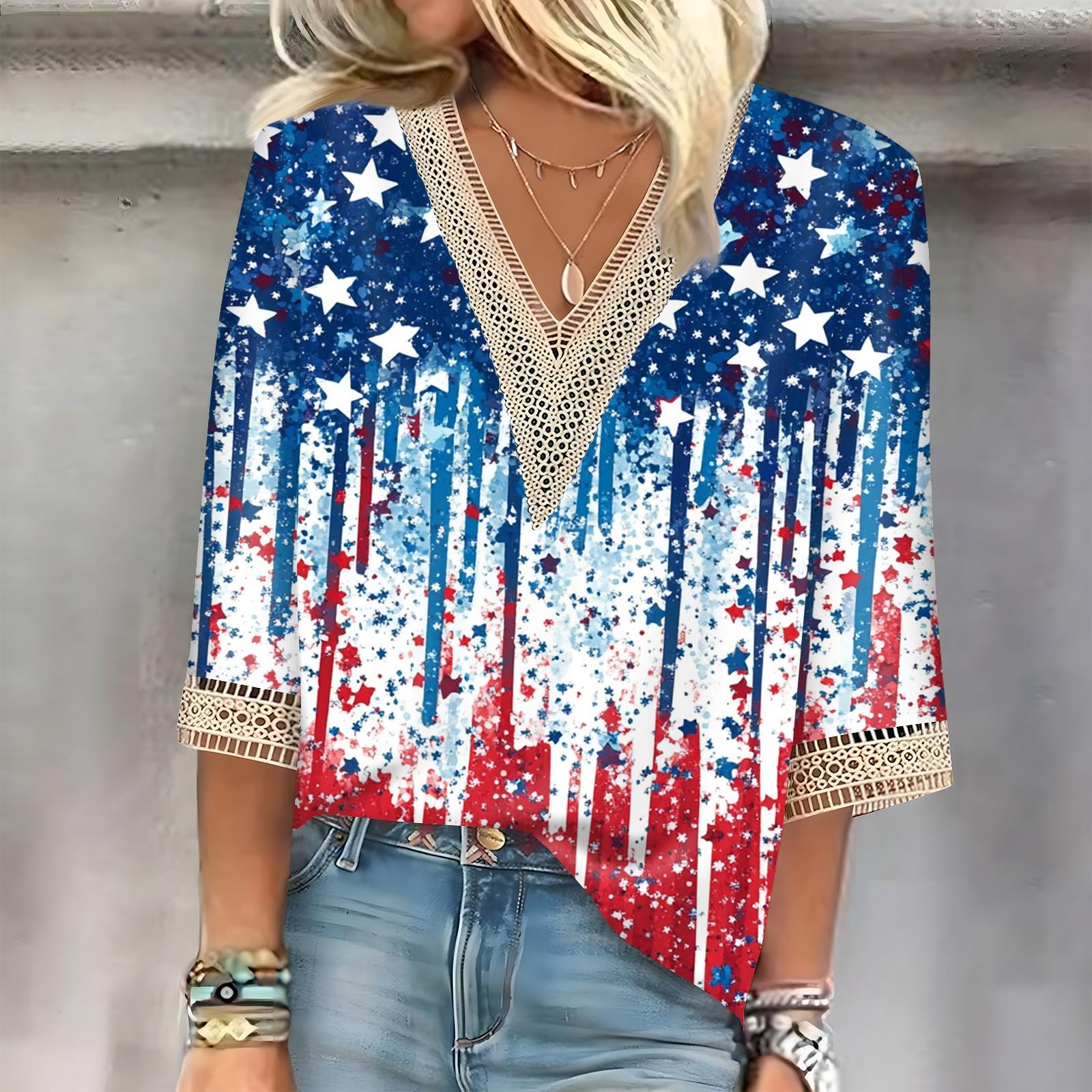 Women s Fashion Casual Lace Seven Sleeve V-Neck Independence Day Printed Top XL
Women s Fashion Casual Lace Seven Sleeve V-Neck Independence Day Printed Top XL