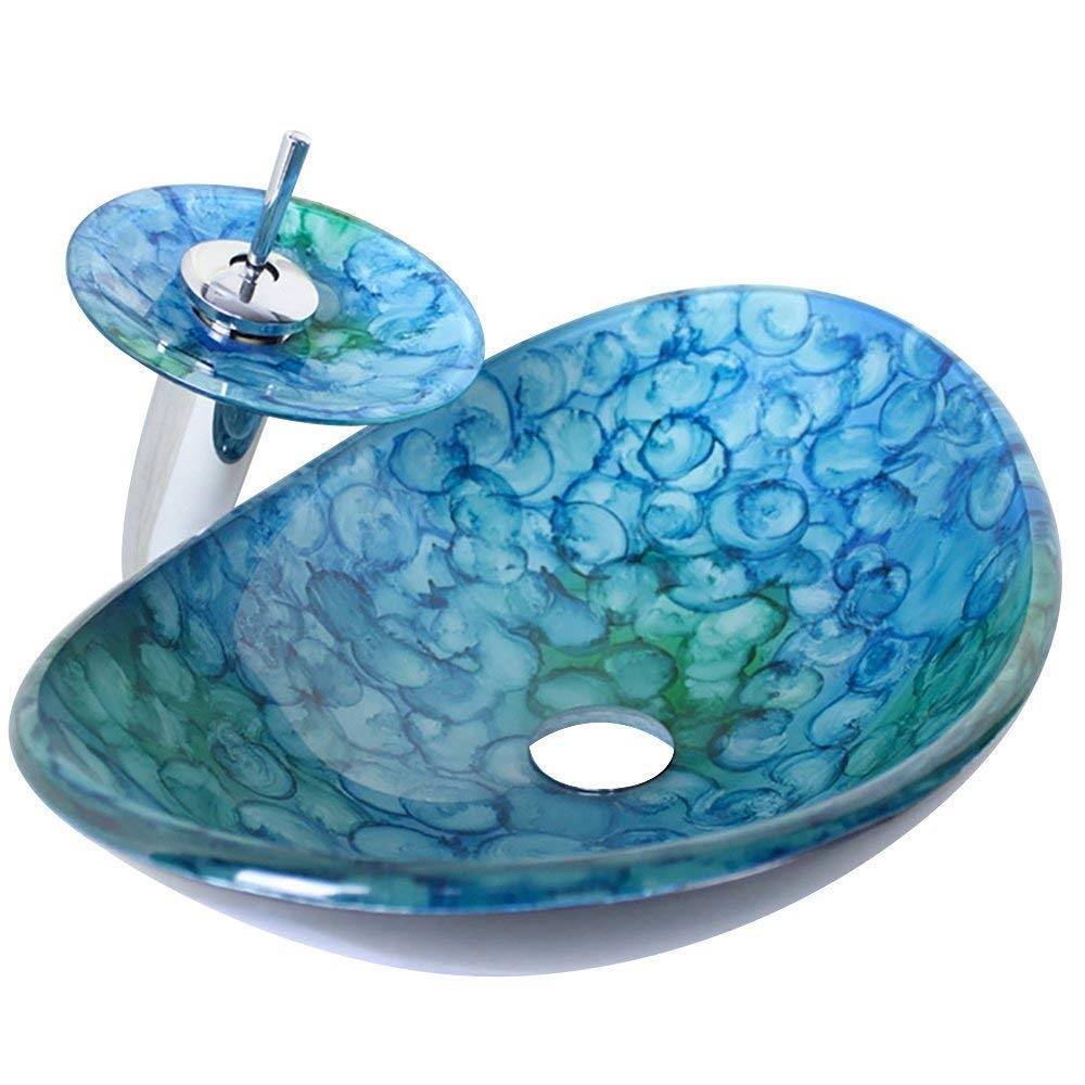 Tophome Colored Painted Washbasin Tempered Glass Hand Wash Basin Waterfall Faucet Oval Shape with Drain Hardware (Blue) синий
Tophome Colored Painted Washbasin Tempered Glass Hand Wash Basin Waterfall Faucet Oval Shape with Drain Hardware (Blue) синий