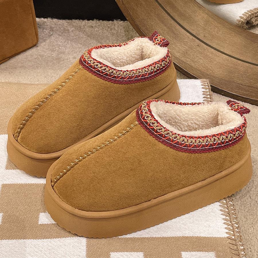2024 Женские хлопковые туфли с флисовой подкладкой: Толстоподошвенная, удобная, домашняя и уличная зимняя обувь 38-39 (Fits size 37-38) коричневый