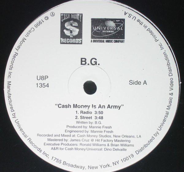 12inch Record B.G. - Cash Money Is An Army U8P1354PROMO Cash Money Reco 1998 US Rap & Hip-Hop/R&B Used
12inch Record B.G. - Cash Money Is An Army U8P1354PROMO Cash Money Reco 1998 US Rap & Hip-Hop/R&B Used