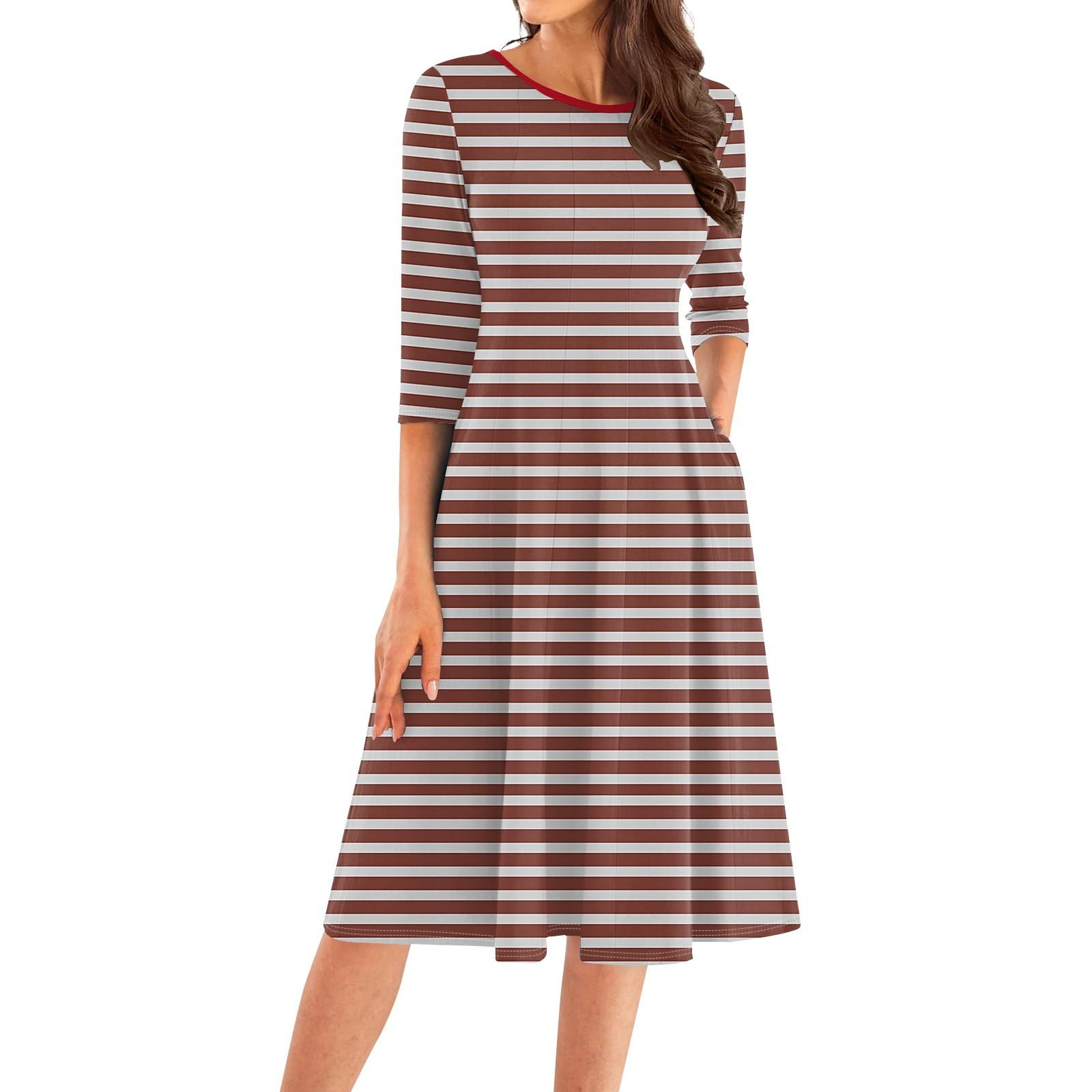 Женское повседневное модное платье миди с круглым вырезом и рукавом три четверти XL арбуз красный