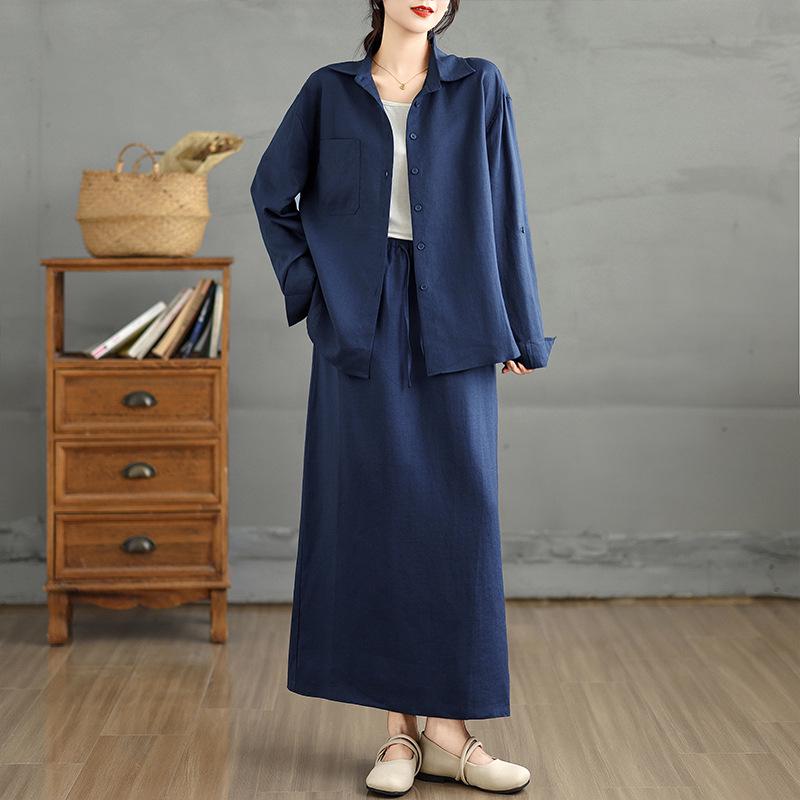 Old Money Style Women s Cotton Linen Shirt and Skirt Set - Elegant Slimming Two-Piece Outfit Double Extra Large темно-синього кольору
Old Money Style Women s Cotton Linen Shirt and Skirt Set - Elegant Slimming Two-Piece Outfit Double Extra Large темно-синього кольору