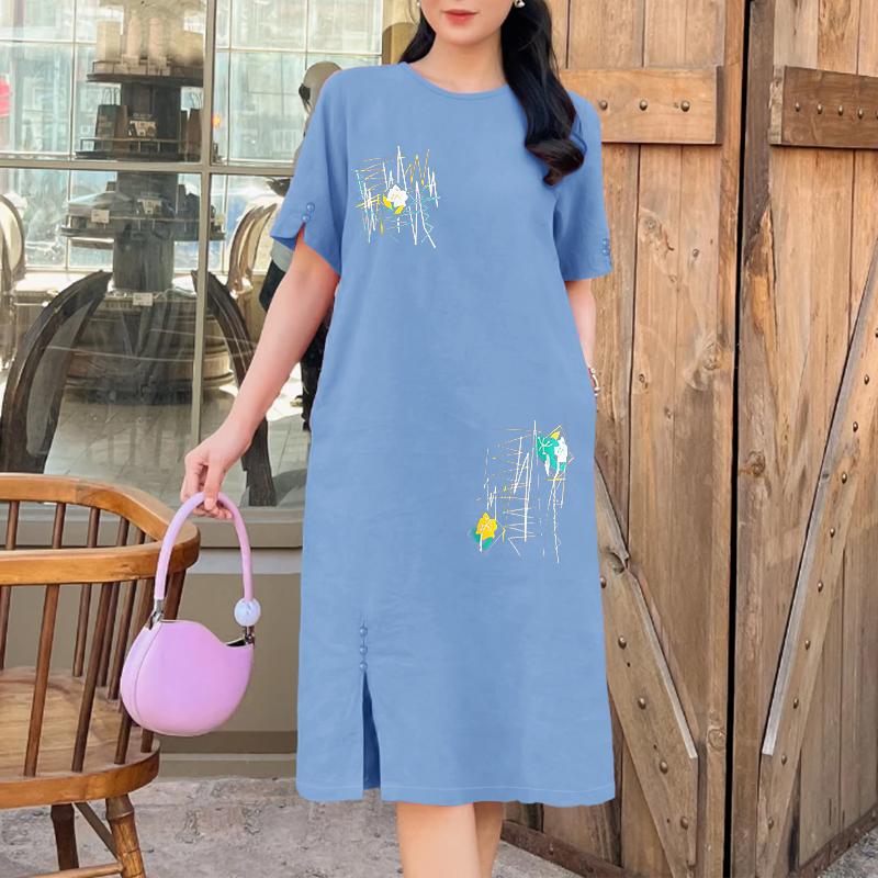 ZANZEA Женское летнее повседневное платье с круглым вырезом и короткими рукавами с принтом 4XL синий
ZANZEA Женское летнее повседневное платье с круглым вырезом и короткими рукавами с принтом 4XL синий