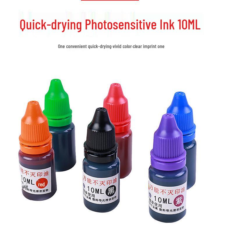 Industrial Quick-Dry Light-Sensitive Ink for Metal & Plastic Surfaces, 10ML - Ideal for Stamp Pads.
Industrial Quick-Dry Light-Sensitive Ink for Metal & Plastic Surfaces, 10ML - Ideal for Stamp Pads.