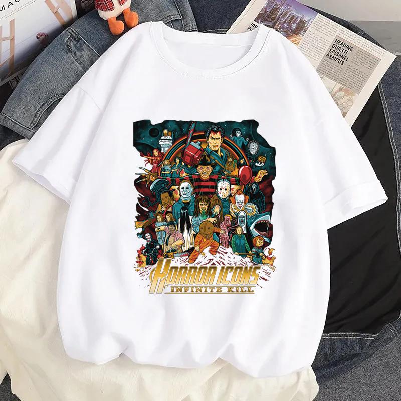 Мужская футболка с графическим принтом икон ужасов, одежда Харадзюку, футболка с постерами фильмов, летняя женская повседневная футболка с короткими рукавами 4XL
Мужская футболка с графическим принтом икон ужасов, одежда Харадзюку, футболка с постерами фильмов, летняя женская повседневная футболка с короткими рукавами 4XL