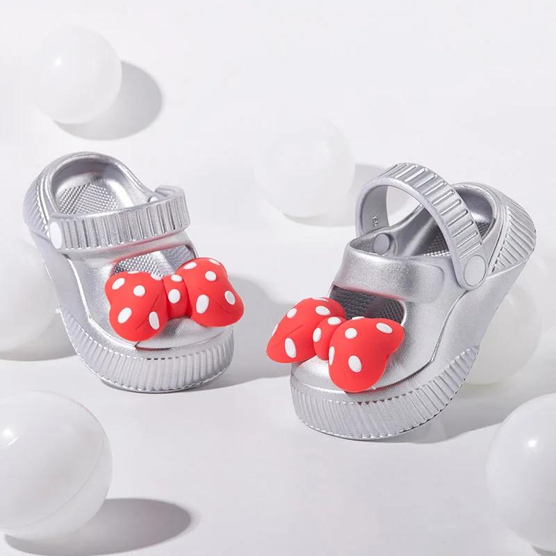 Летние детские тапочки для девочек, симпатичные тапочки в горошек с бантом, принцесса, уличные тапочки, модные повседневные детские туфли Мэри Джейн из ЭВА 150 красный