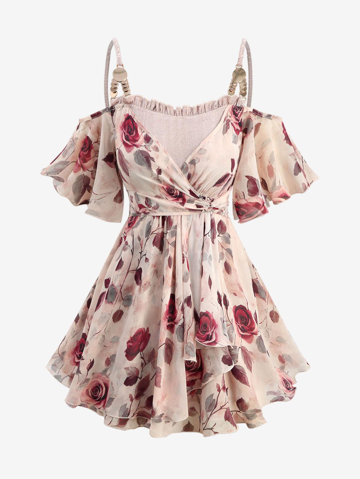 Rosegal Plus Size Rose Flower Print Ruffles Surplice Chains Cold Shoulder Blouse L колір світло кави
Rosegal Plus Size Rose Flower Print Ruffles Surplice Chains Cold Shoulder Blouse L колір світло кави