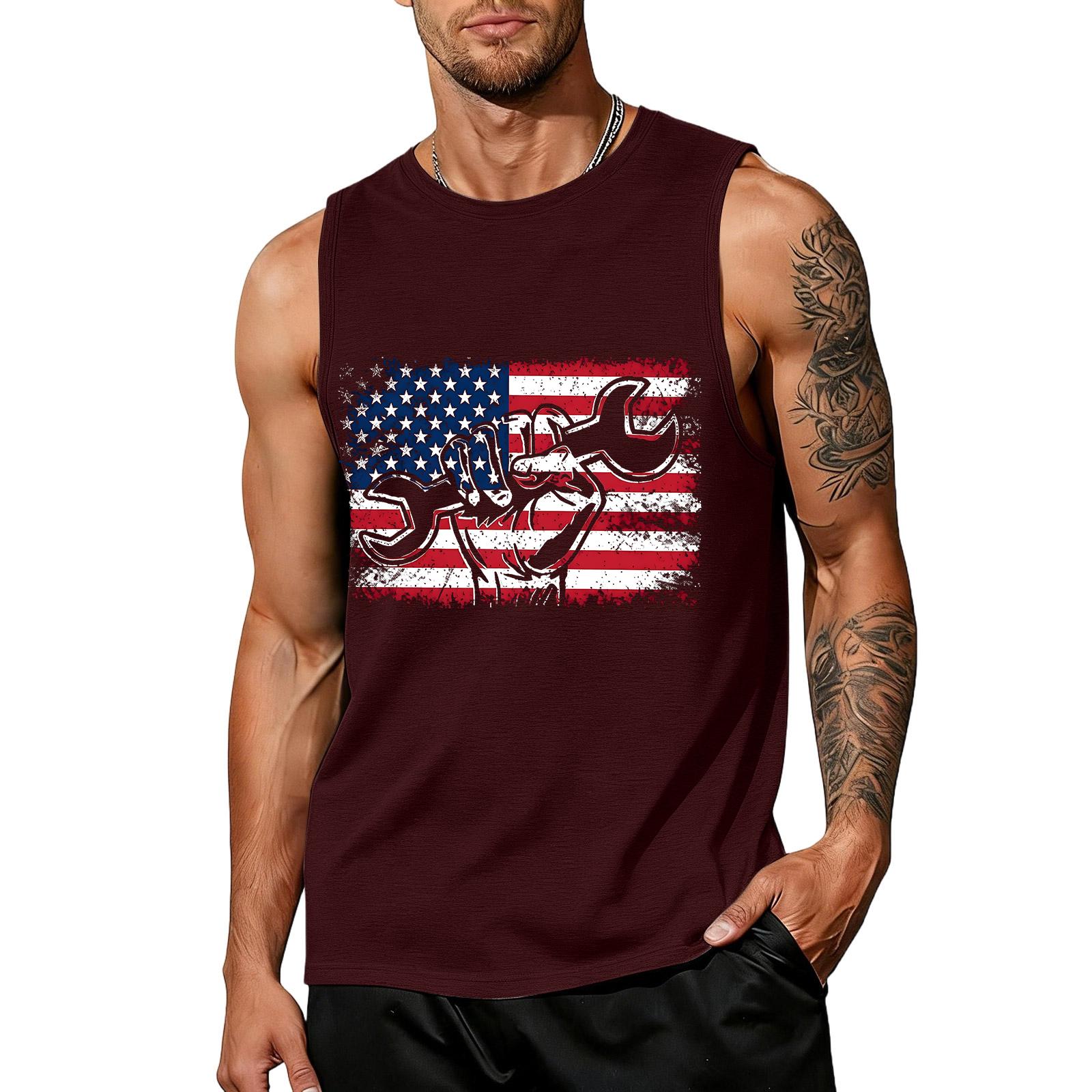 Men Sleeveless Tank Top Casual Muscle Shirt Labor Day American Flag Wrench Graphic Summer Workout Tee XL винний
Men Sleeveless Tank Top Casual Muscle Shirt Labor Day American Flag Wrench Graphic Summer Workout Tee XL винний