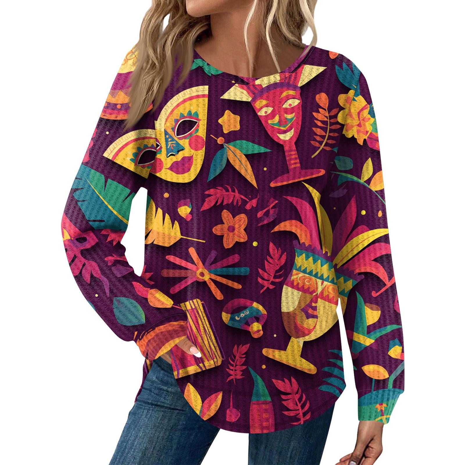 Женская мода Свободный топ с длинным рукавом и карнавальным принтом, с круглым вырезом, повседневный M винный
Женская мода Свободный топ с длинным рукавом и карнавальным принтом, с круглым вырезом, повседневный M винный