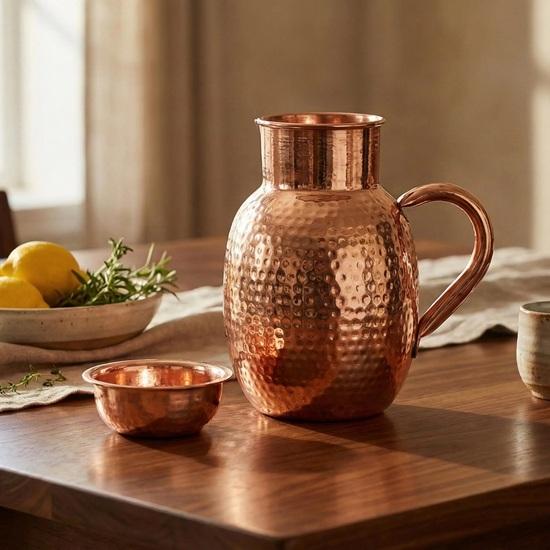 Handmade Copper Pitcher and Tumbler Set, Ayurveda Drinkware
Handmade Copper Pitcher and Tumbler Set, Ayurveda Drinkware