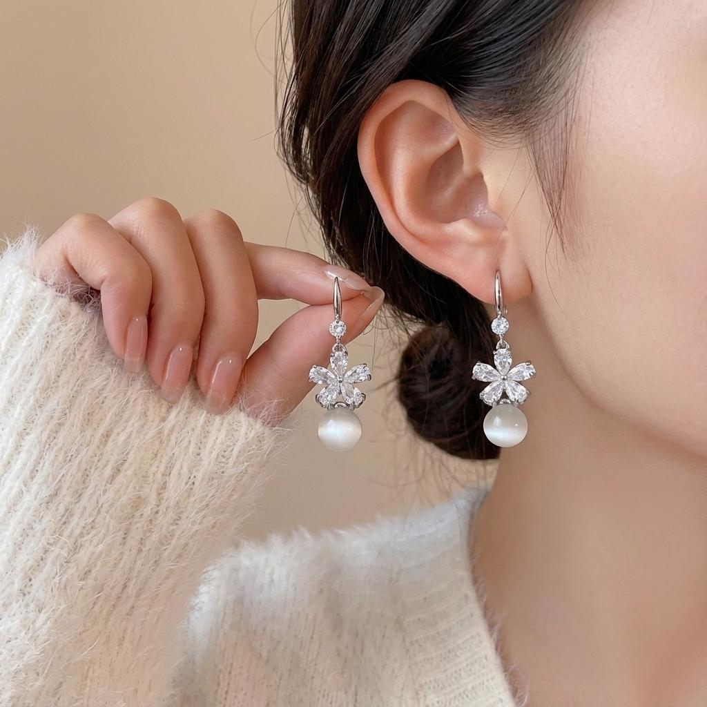 Luxury Zircon Flower Imitation Pearl Dangle Earrings for Women Delicate Floral Opal Ball Drop Earring Party Wedding Jewelry Gift
Luxury Zircon Flower Imitation Pearl Dangle Earrings for Women Delicate Floral Opal Ball Drop Earring Party Wedding Jewelry Gift