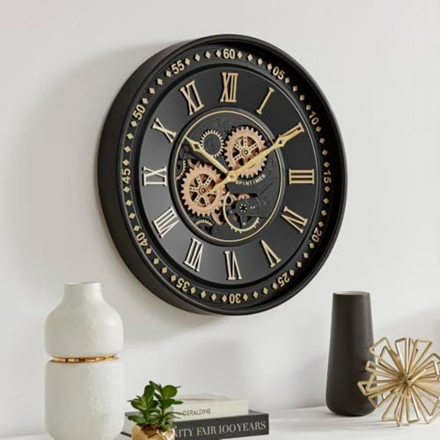 24 Inch Wall Clock with Moving Gears Black Gold Roman Numeral Wall Clocks for Modern Farmhouse Living Room Decor House Warming
24 Inch Wall Clock with Moving Gears Black Gold Roman Numeral Wall Clocks for Modern Farmhouse Living Room Decor House Warming
