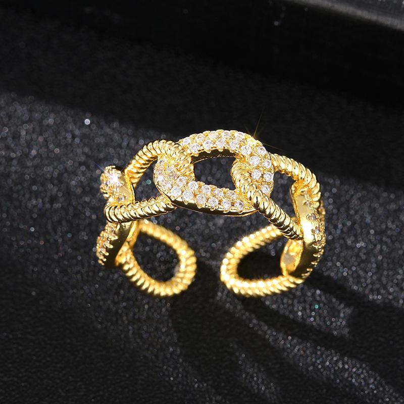 Huitan Luxury Lady Gold Color Opening Ring Chain Design Fashion Wedding Accessories for Party Versatile Elegant Shiny CZ Zircon resizable
Huitan Luxury Lady Gold Color Opening Ring Chain Design Fashion Wedding Accessories for Party Versatile Elegant Shiny CZ Zircon resizable