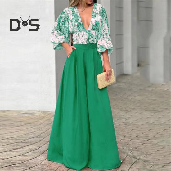 2 Pcs/Set Women Top Pants Set Low-cut V Neck Culottes Wide Leg Pockets Overszied Flower Print Three Quarter Sleeves High Waist Full Length Lady Prom
2 Pcs/Set Women Top Pants Set Low-cut V Neck Culottes Wide Leg Pockets Overszied Flower Print Three Quarter Sleeves High Waist Full Length Lady Prom