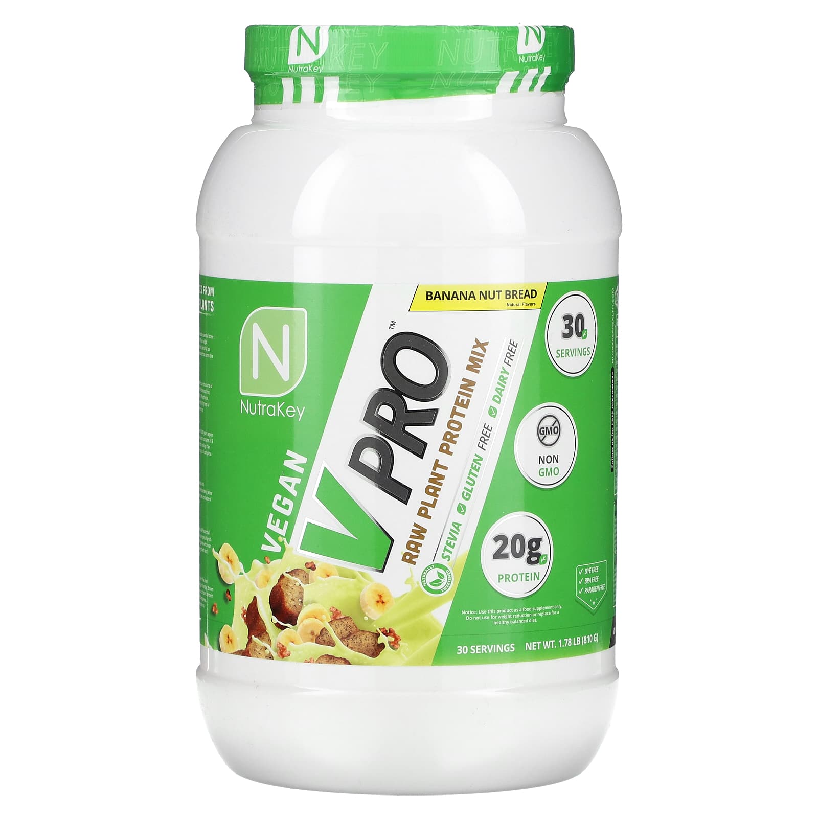 Nutrakey, V Pro, Суміш сирого рослинного протеїну, Бананово-горіховий хліб, 1,78 фунта (810 г)
Nutrakey, V Pro, Суміш сирого рослинного протеїну, Бананово-горіховий хліб, 1,78 фунта (810 г)
