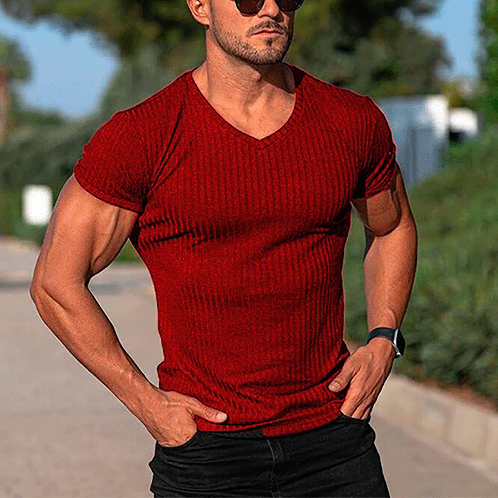 (SU)Мужская повседневная приталенная базовая модная футболка с коротким рукавом и v-образным вырезом, летний топ XL красный
(SU)Мужская повседневная приталенная базовая модная футболка с коротким рукавом и v-образным вырезом, летний топ XL красный