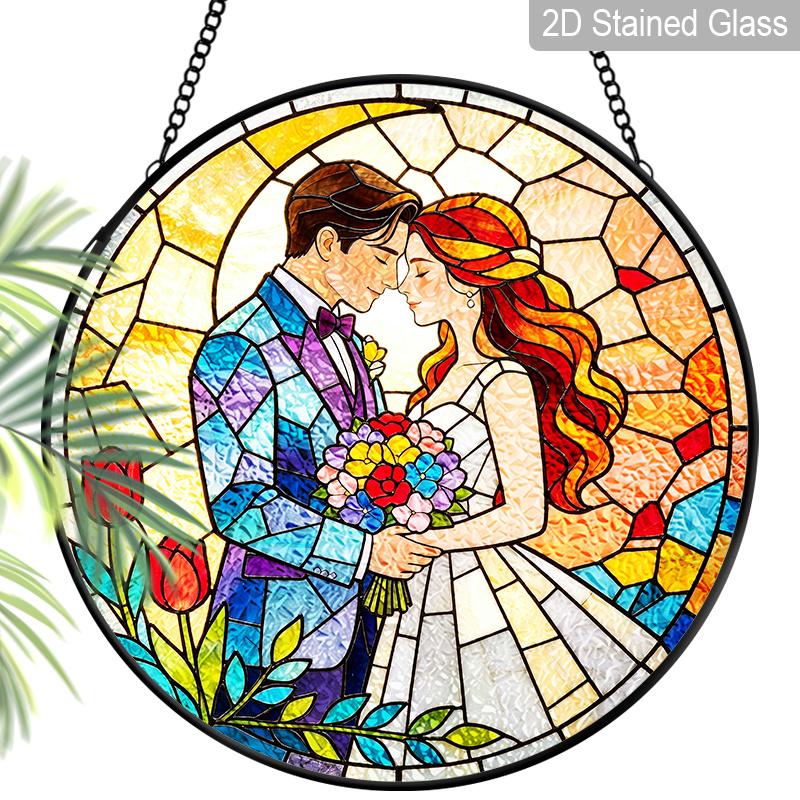 2D Flat Stained Glass Romantic Couple Gift Window Decoration Colored Glass Plate, 7.87inches Elegant Wedding Hanging Sun Catcher with Chain, Wedding 7.87inch
2D Flat Stained Glass Romantic Couple Gift Window Decoration Colored Glass Plate, 7.87inches Elegant Wedding Hanging Sun Catcher with Chain, Wedding 7.87inch