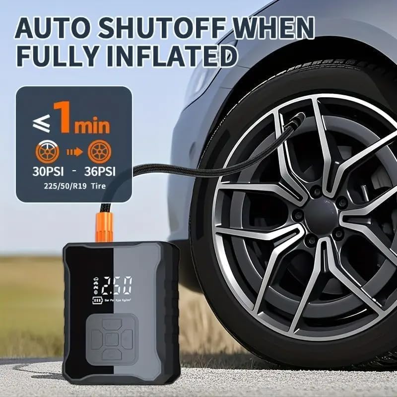 Cordless Tire Inflator, 150 PSI Portable Air Compressor with 4000mAh Battery, Auto Shut-Off Digital Pressure Gauge & LED Light for Car, Motorcycle,
Cordless Tire Inflator, 150 PSI Portable Air Compressor with 4000mAh Battery, Auto Shut-Off Digital Pressure Gauge & LED Light for Car, Motorcycle,