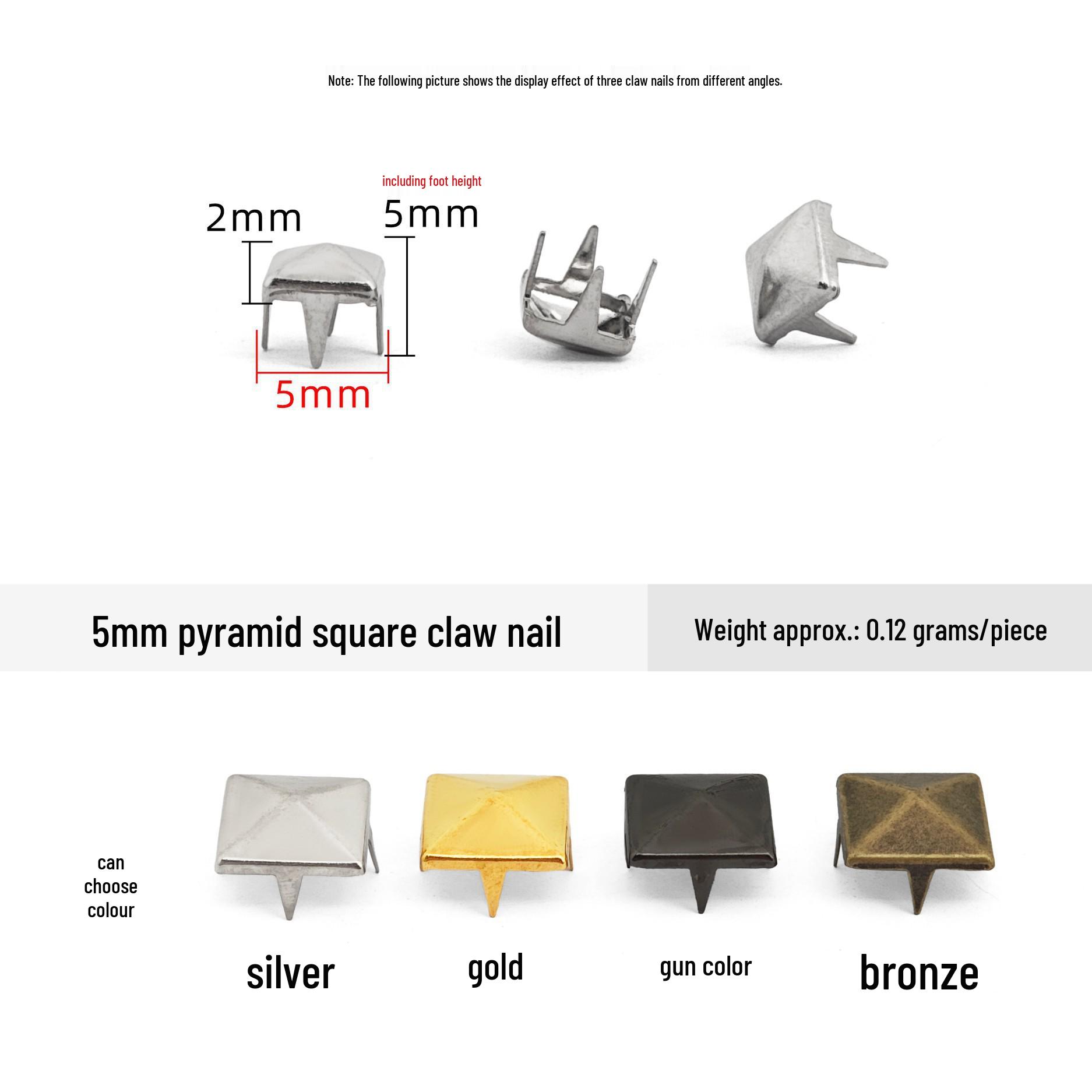 DIY Pyramid Square Claw Rivets (4-15MM) for Shoes, Bags, and Clothes Gun Color
DIY Pyramid Square Claw Rivets (4-15MM) for Shoes, Bags, and Clothes Gun Color
