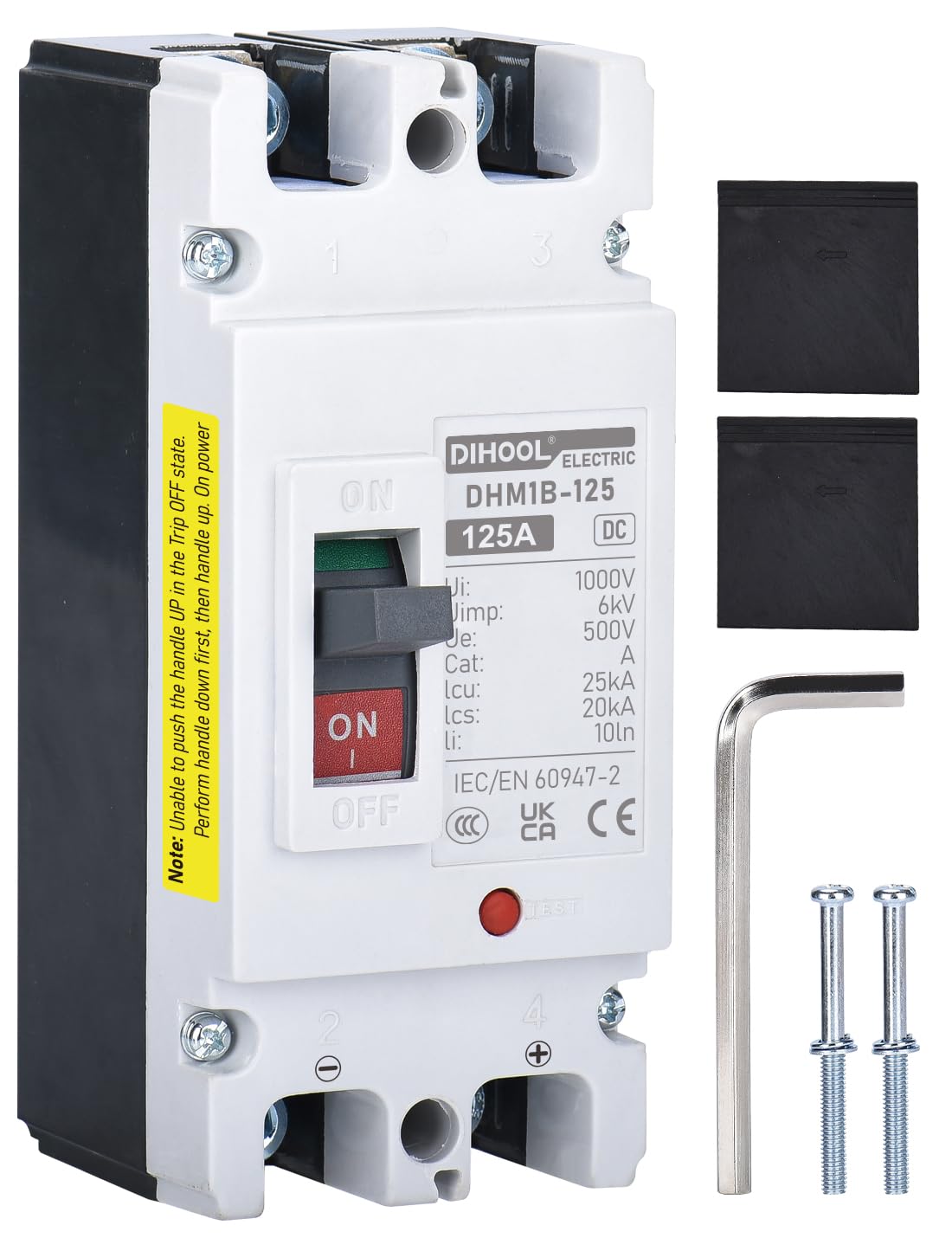 DIHOOL Автоматичний вимикач постійного струму, 125А, 2P, DC12-500V, MCCB, для ланцюгів постійного струму, таких як сонячна генерація та накопичувальне обладнання
DIHOOL Автоматичний вимикач постійного струму, 125А, 2P, DC12-500V, MCCB, для ланцюгів постійного струму, таких як сонячна генерація та накопичувальне обладнання