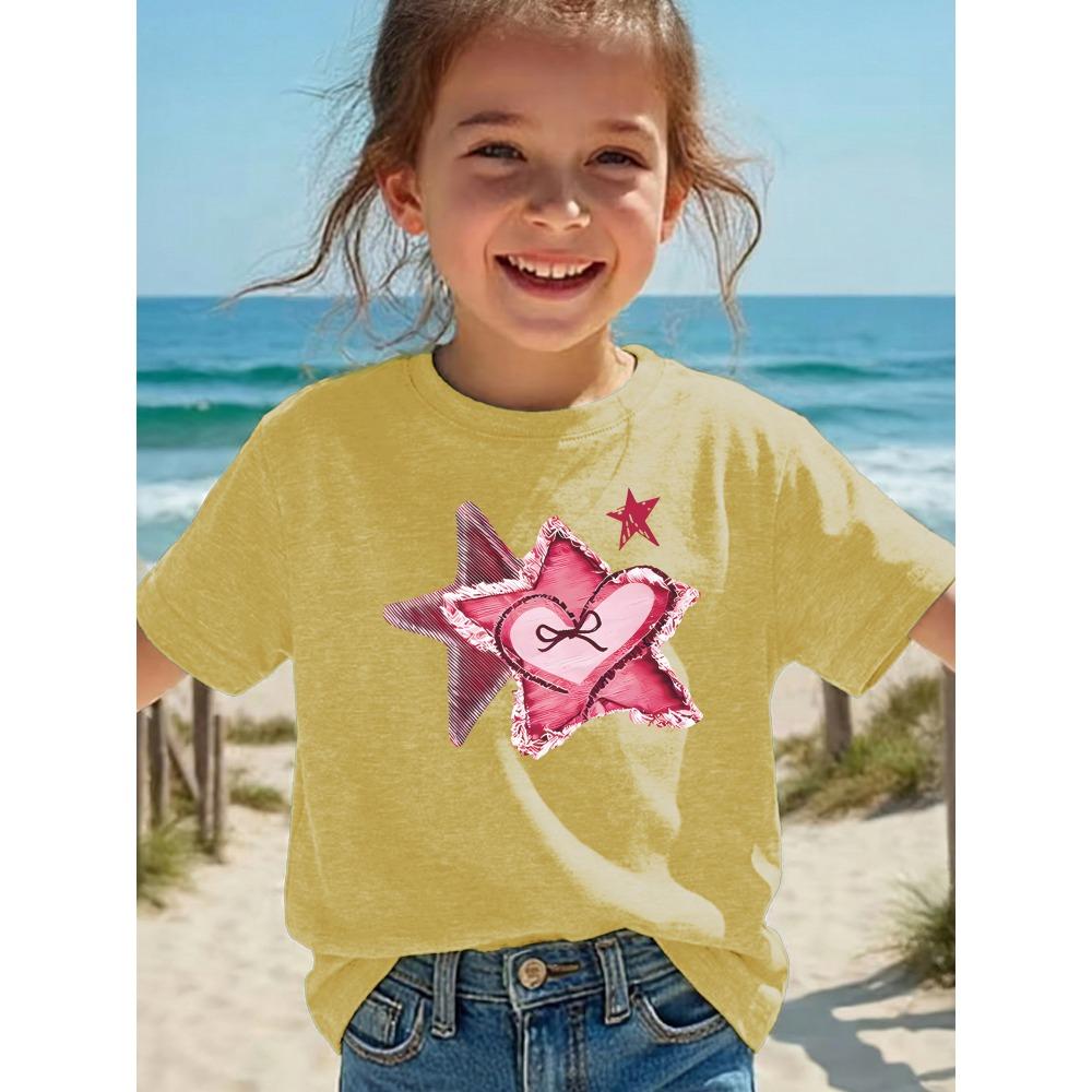 Summer girls casual and comfortable sports short-sleeved T-shirt with stars and hearts pattern design 160
Summer girls casual and comfortable sports short-sleeved T-shirt with stars and hearts pattern design 160