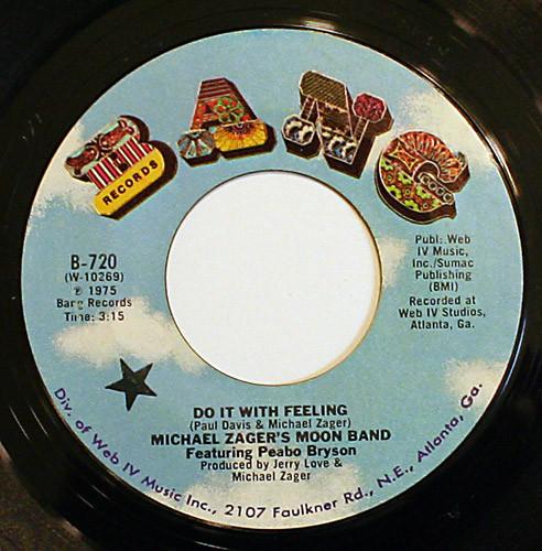 7inch Record MICHAEL ZAGER & THE MOON BAND, PEAB - Do It With Feeling B720 Bang Records 1975 US Soul/Funk Used
7inch Record MICHAEL ZAGER & THE MOON BAND, PEAB - Do It With Feeling B720 Bang Records 1975 US Soul/Funk Used