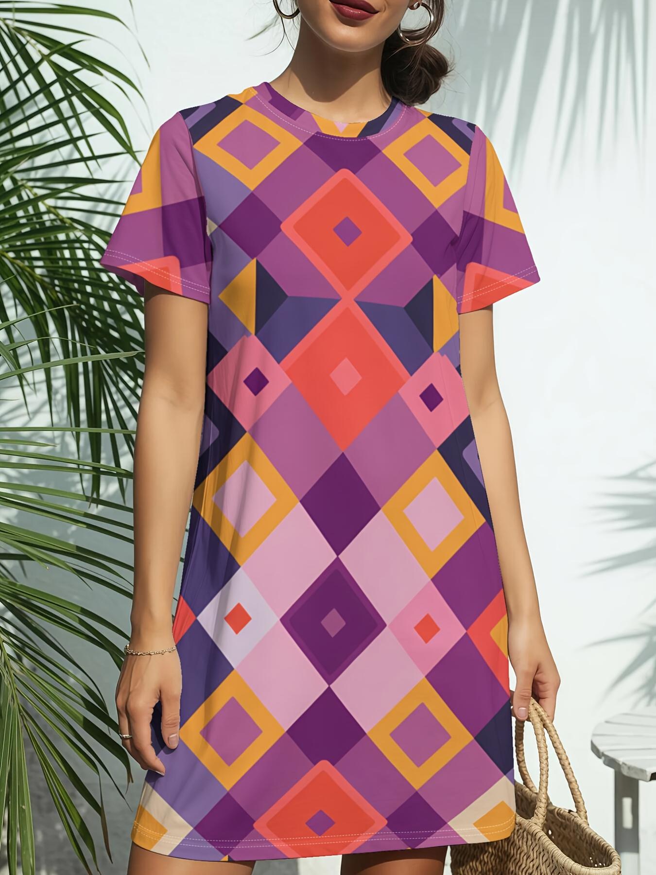 Geo Gem Tones Women S New Round Neck Short Sleeve Dress Is a Stylish American Fashion Piece with Digital Prints. Perfect for Casual Wear in Spring And XS дубильная кора
Geo Gem Tones Women S New Round Neck Short Sleeve Dress Is a Stylish American Fashion Piece with Digital Prints. Perfect for Casual Wear in Spring And XS дубильная кора