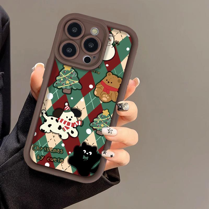 Рождественский чехол для iPhone 11 13 12 14 15 16 Pro Max XR XS Samsung A15 A55 A05 Redmi 12 13C OPPO A16 A18 A60 Reno 11 Vivo Y17S Y12 infinix note Vivo V27E 5G кофейный