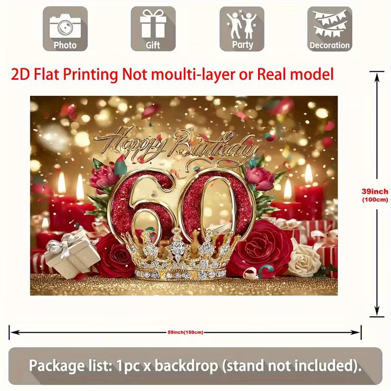 2D 60th Birthday Photo Booth Backdrop, Gold Bokeh Red Candle Party Banner 47.2x31.5inch/120*80cm
2D 60th Birthday Photo Booth Backdrop, Gold Bokeh Red Candle Party Banner 47.2x31.5inch/120*80cm