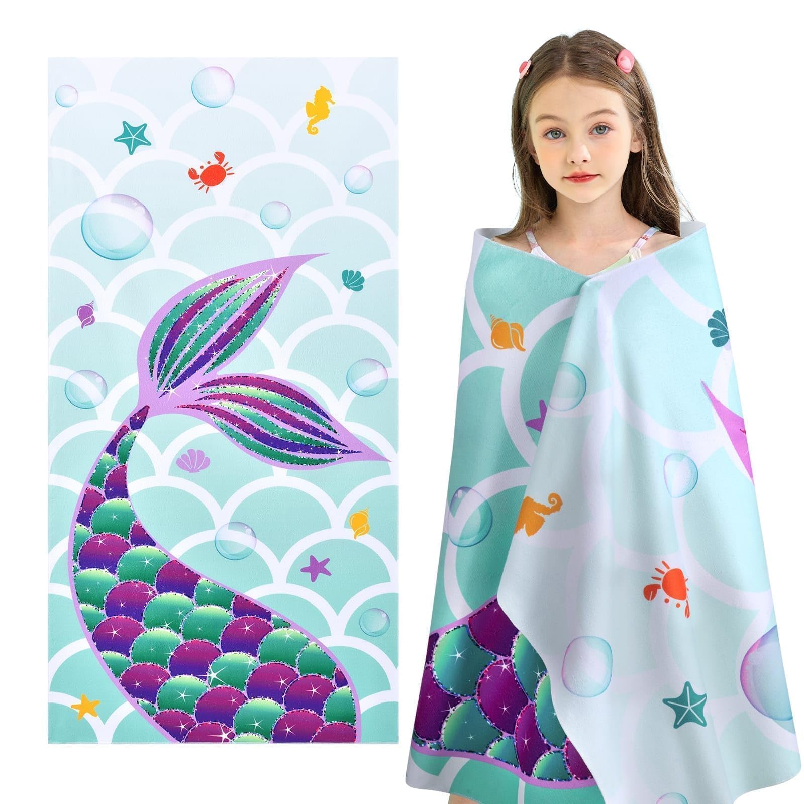 Oversized Mermaid Tail Beach Towel for Kids Quick Dry Microfiber Lightweight Pool Travel Towel for Girls W30*H60(CM)
Oversized Mermaid Tail Beach Towel for Kids Quick Dry Microfiber Lightweight Pool Travel Towel for Girls W30*H60(CM)