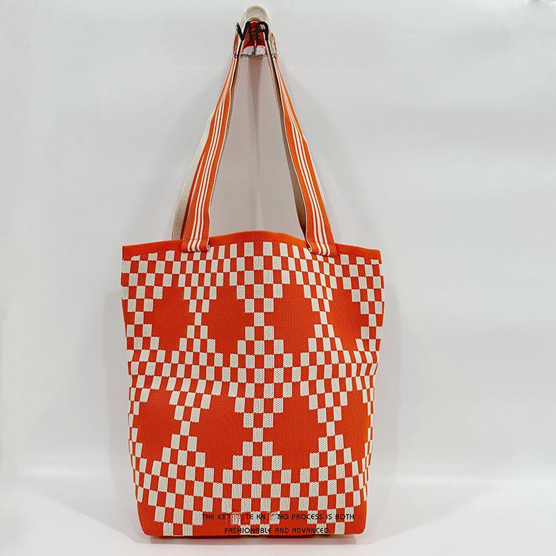 Сумка через плечо с ромбовидной решеткой: Модная, универсальная и вместительная сумка для шопинга и поездок на работу оранжевый