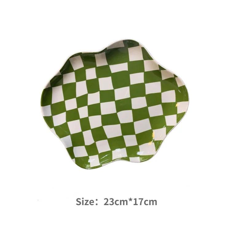 Керамическая тарелка в скандинавском стиле, тарелка для украшений, ожерелье, кольцо, тарелка для хранения, фруктовая чаша, поднос, десертная тарелка зелёный