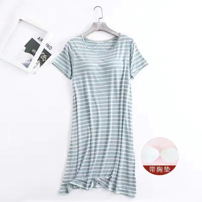 Pajamas with chest pads Women s summer short-sleeved pajamas skirts Striped outer wear Home skirts Casual home medium and long summer round neck 4xl зелений
Pajamas with chest pads Women s summer short-sleeved pajamas skirts Striped outer wear Home skirts Casual home medium and long summer round neck 4xl зелений