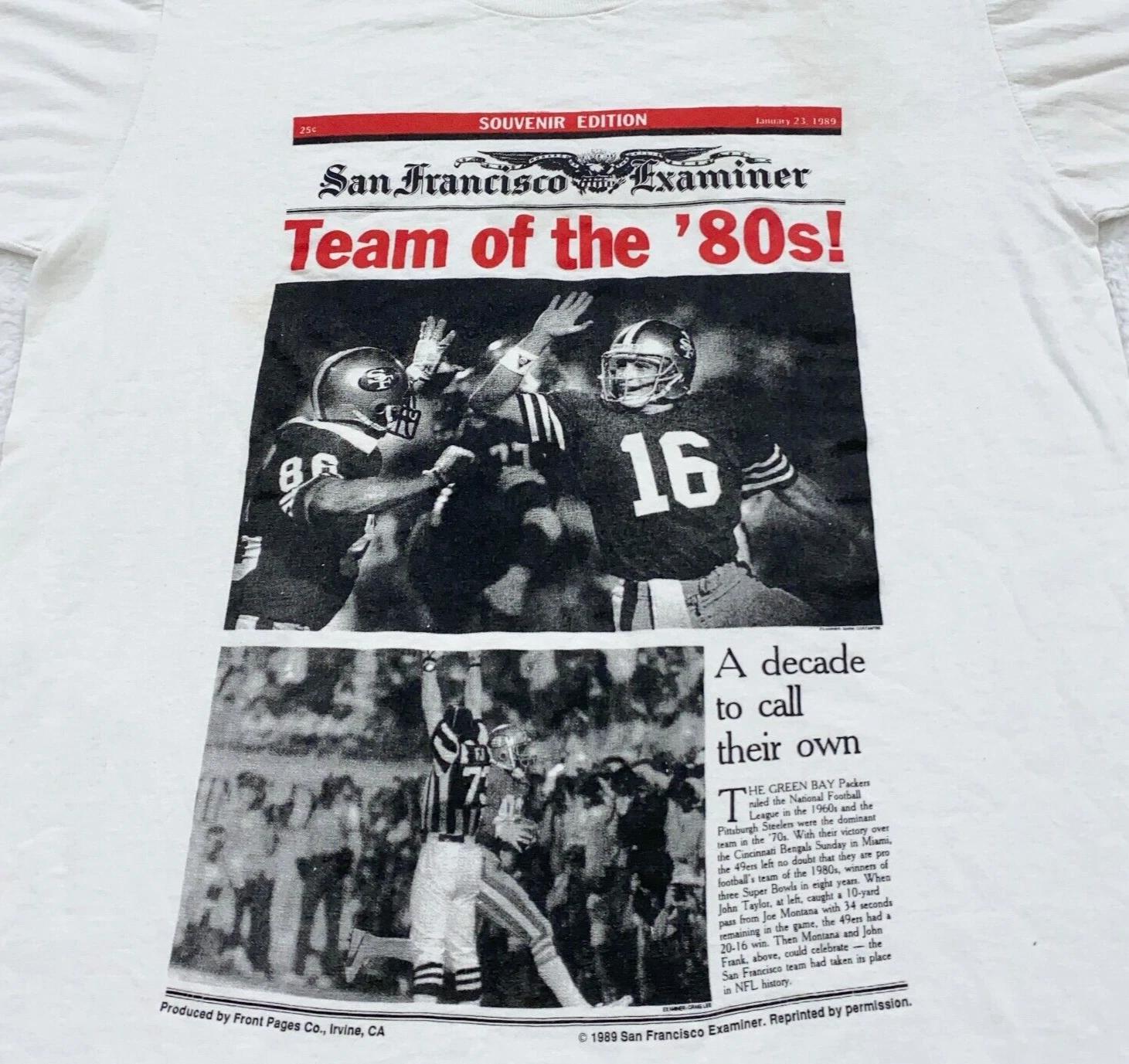 vintage 80s SAN FRANCISCO 49ERS EXAMINER NEWSPAPER T-Shirt SMALL nfl football 4XL
vintage 80s SAN FRANCISCO 49ERS EXAMINER NEWSPAPER T-Shirt SMALL nfl football 4XL