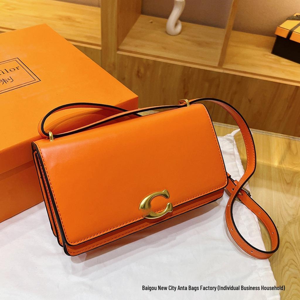 2025 Ретро Шик Женская Универсальная Сумка Кроссбоди с Клапаном - Однотонная, На Плечо оранжевый