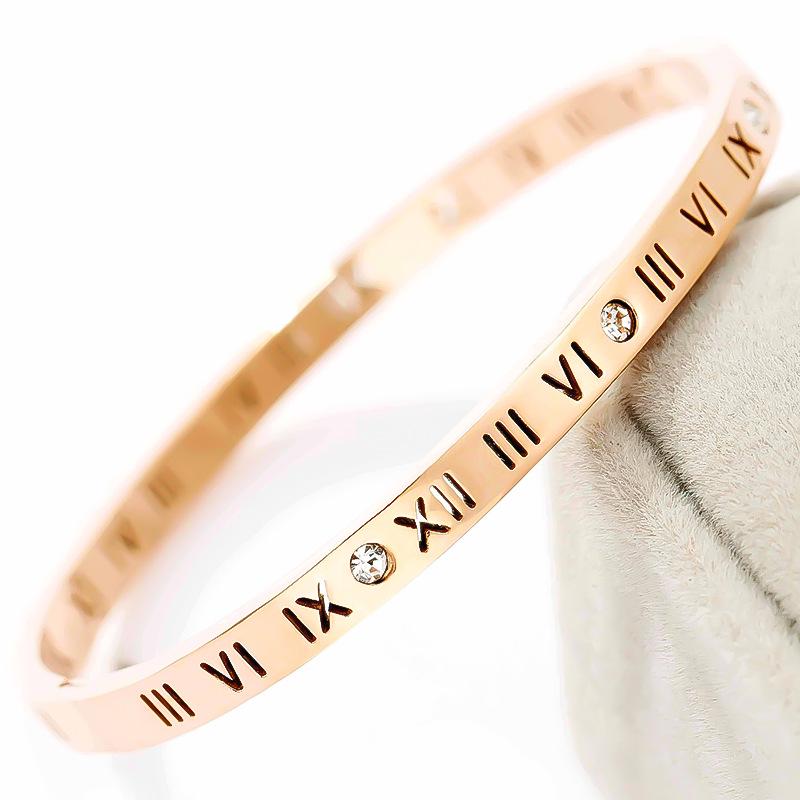 Women s Roman Numeral Rose Gold Plated Titanium Steel Bracelet
Women s Roman Numeral Rose Gold Plated Titanium Steel Bracelet